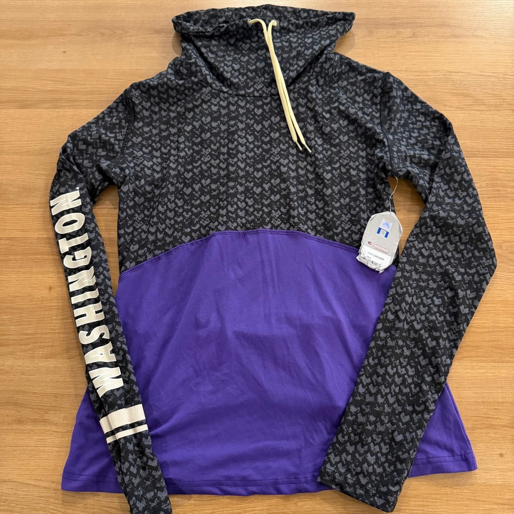 Colosseum Washington Hooded Pullover Sweatshirt in Black, Purple & Gold